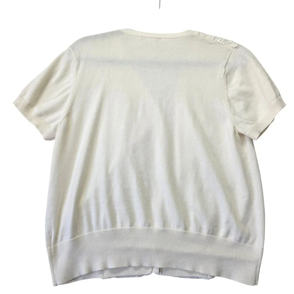 Liz Claiborne Cream Lace Short Sleeve Cardigan‎ Sweater Womens Large